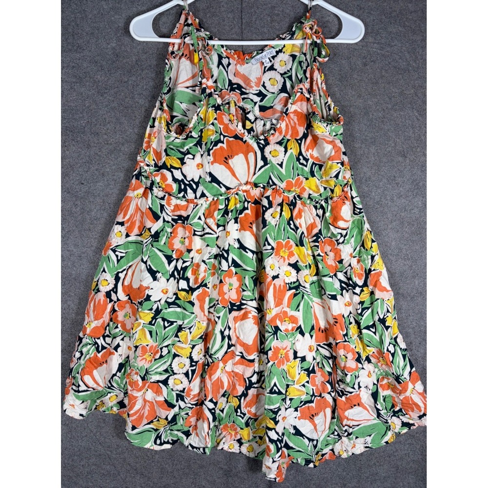 Patrons of Peace Floral Mini Dress Orange Green Boho Rayon Sleeveless J2033F58 M